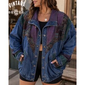 Current Seen Vintage 90s Denim Southwestern Tapestry Jacket Womens 2X